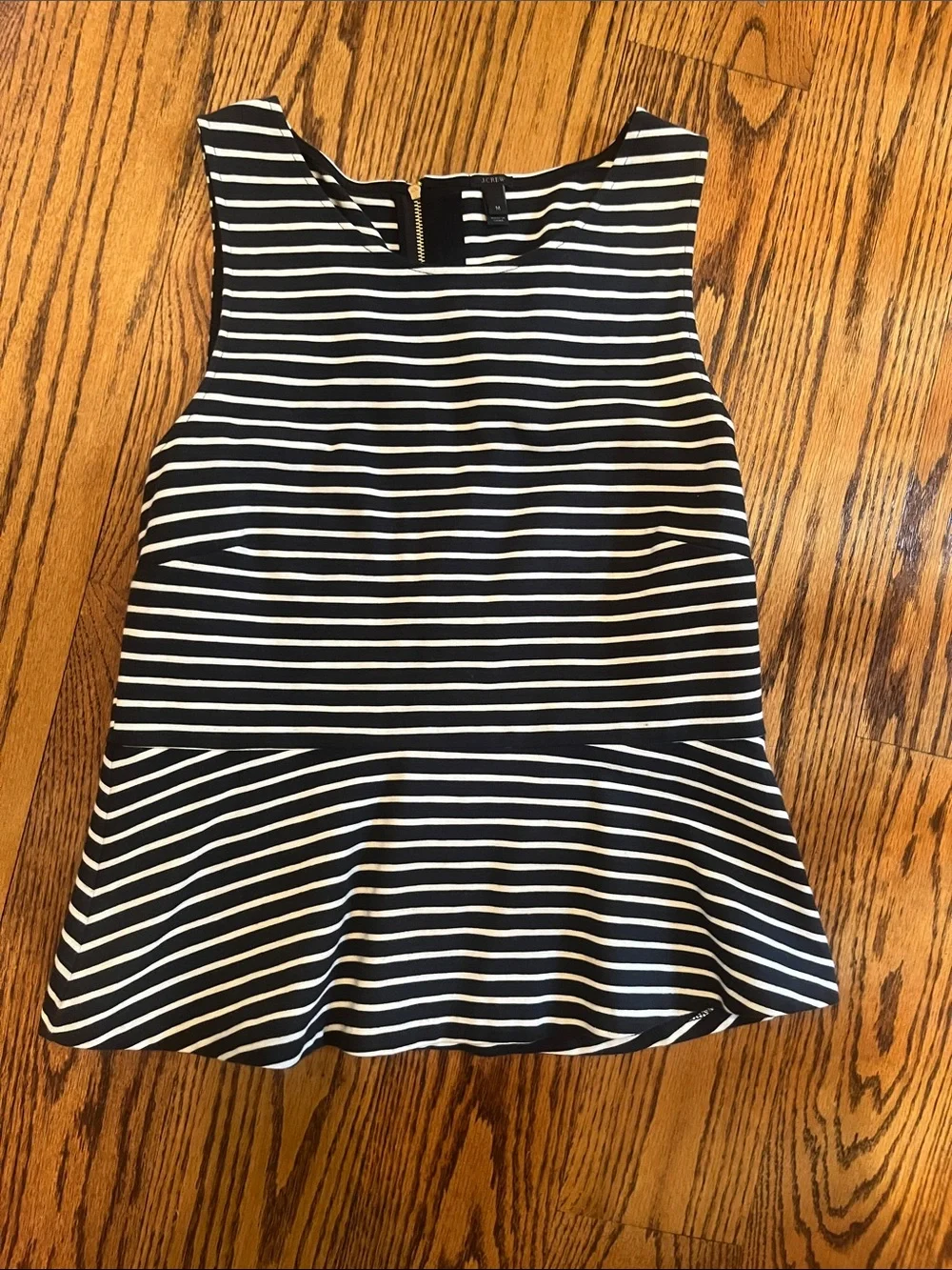 J. Crew Black and White Striped Peplum Tank